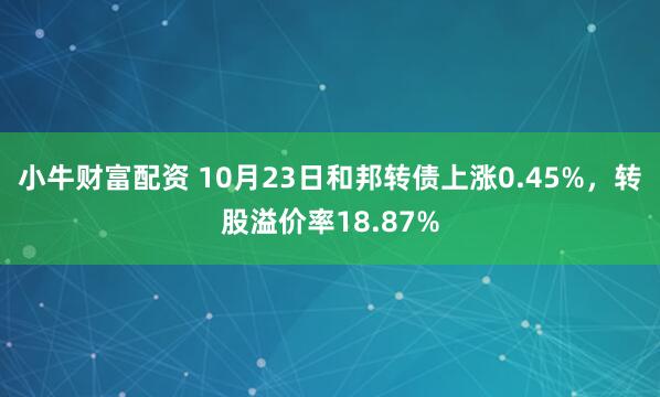 小牛财富配资 10月23日和邦转债上涨0.45%,转股溢价率18.87%