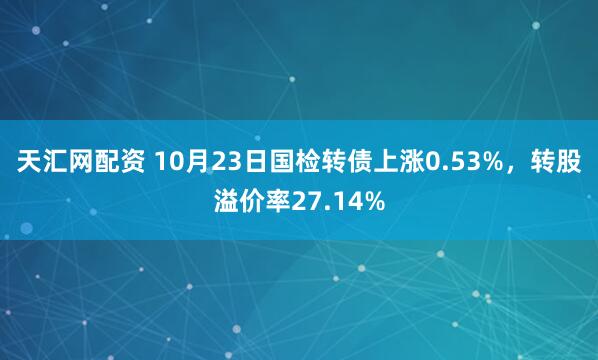 天汇网配资 10月23日国检转债上涨0.53%,转股溢价率27.14%
